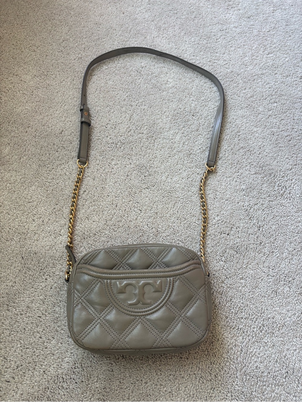 Tory Burch Gray Heron Fleming Camera Bag Crossbody
